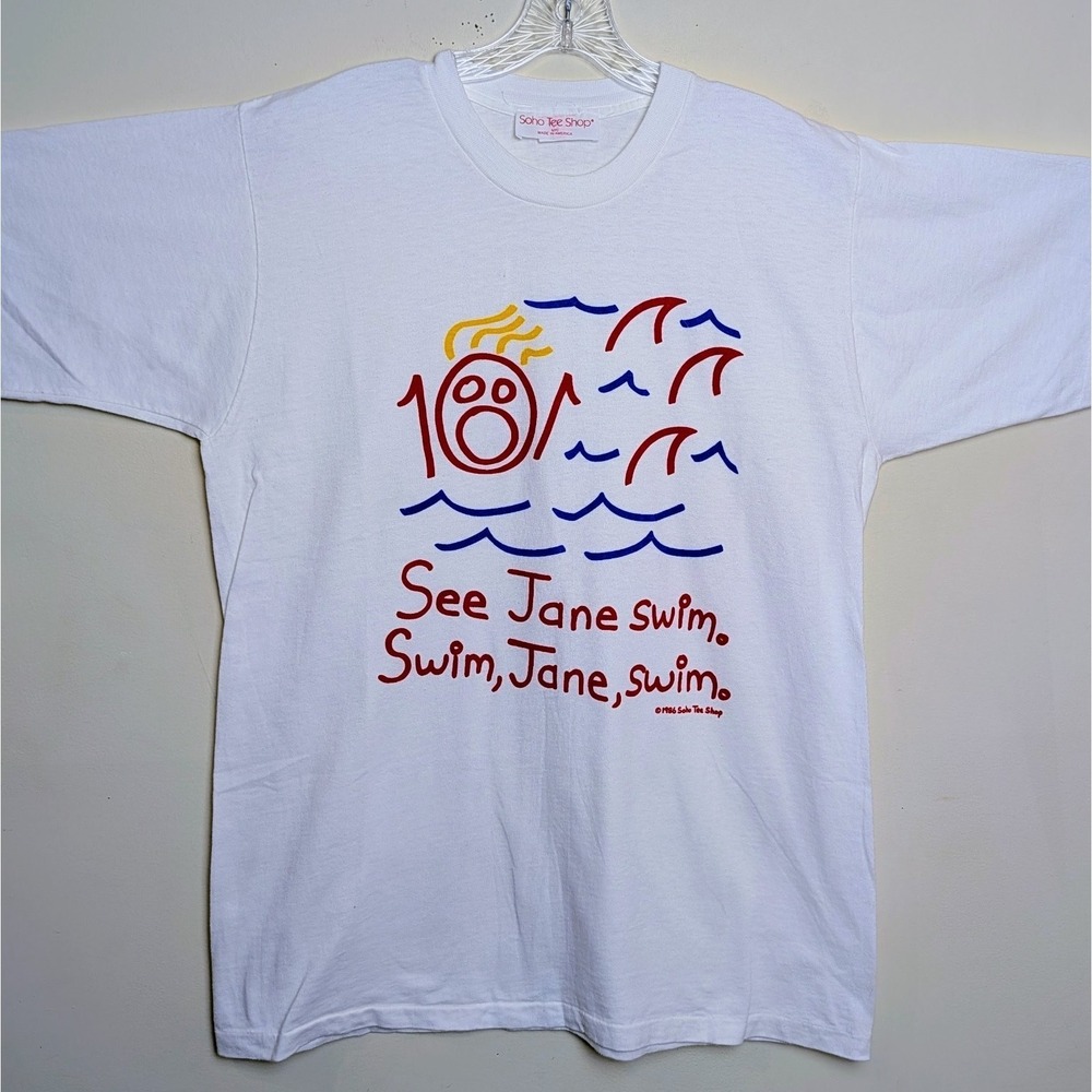 Vintage 80s Soho Jane Cartoon‎ Drawing New York City Souvenir XL Shirt USA Made